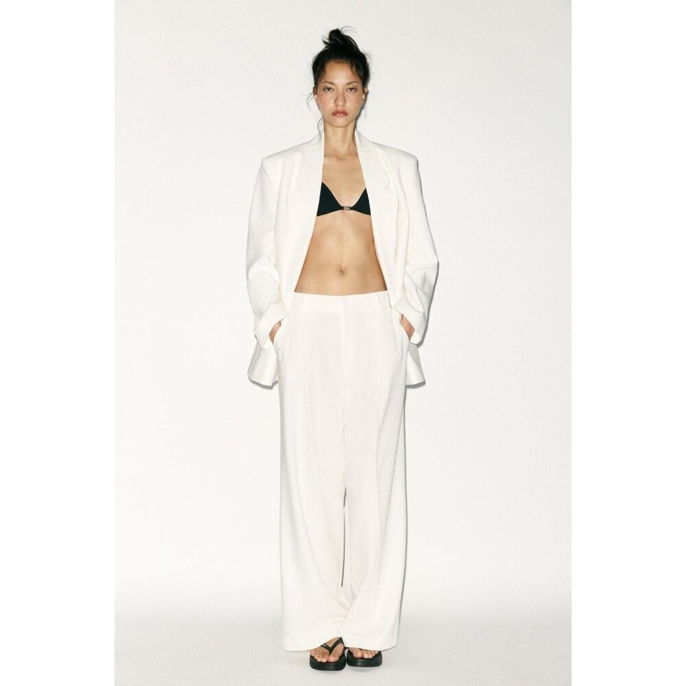 Zara Womens Dress Pants Small S White Pleated High Rise Trousers 8338/512 NWT - Picture 1 of 12